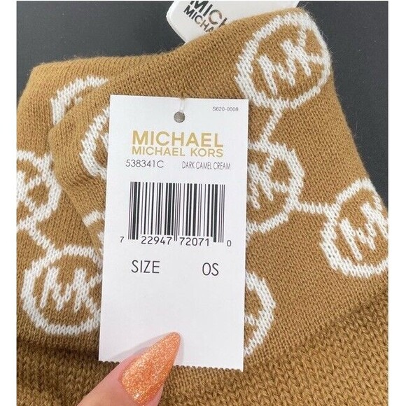 Michael Kors MK Headband and Gloves Gift Set Logo Camel & Cream Reversible NEW - Picture 5 of 8